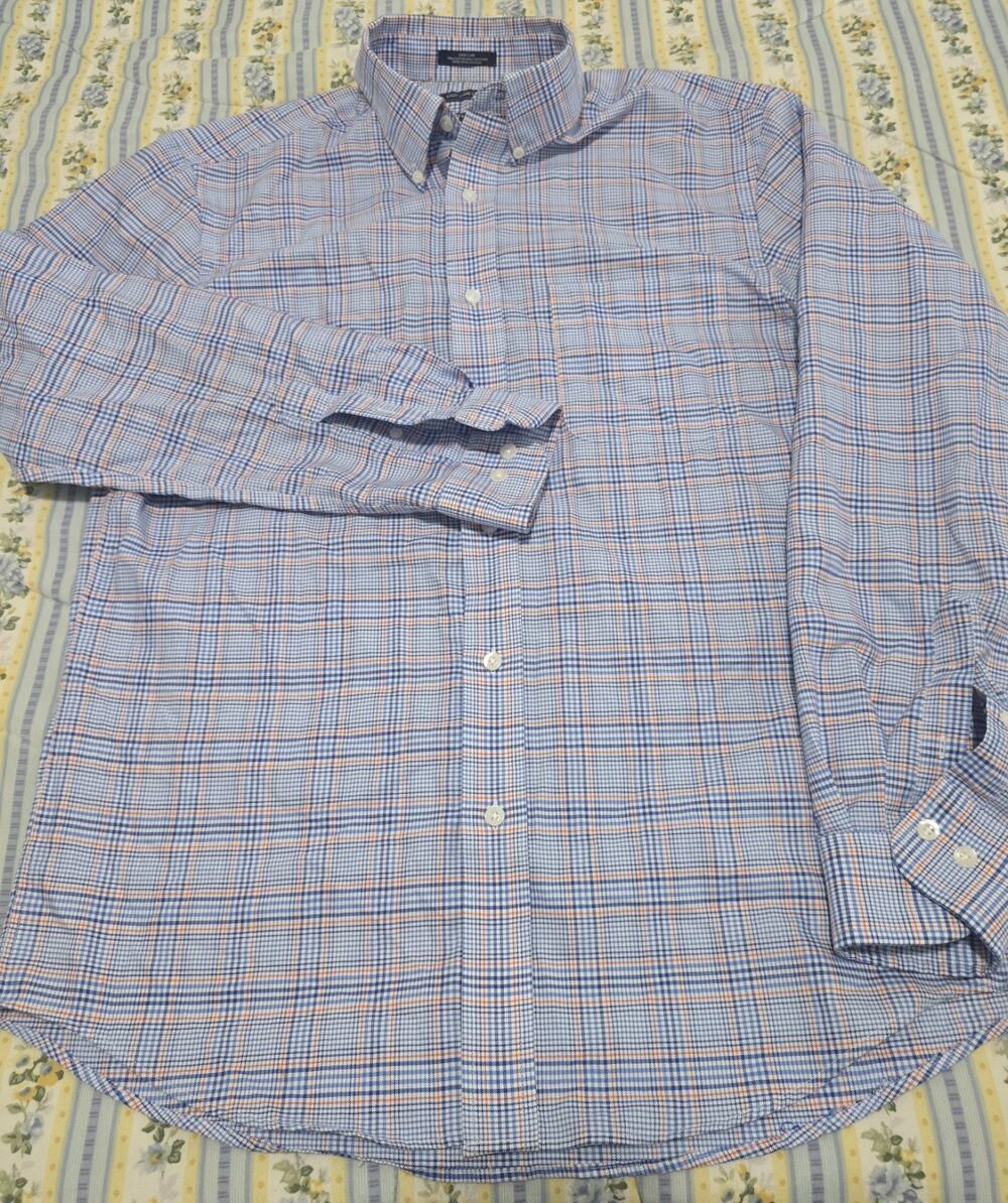 Saddlebred Easy Care Oxford 16 34/35 Blue Plaid Dress Shirt